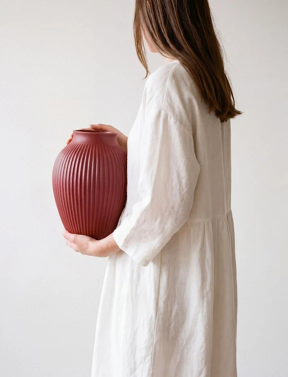 Knabstrup vase H 20 cm ripple kirsebærrød