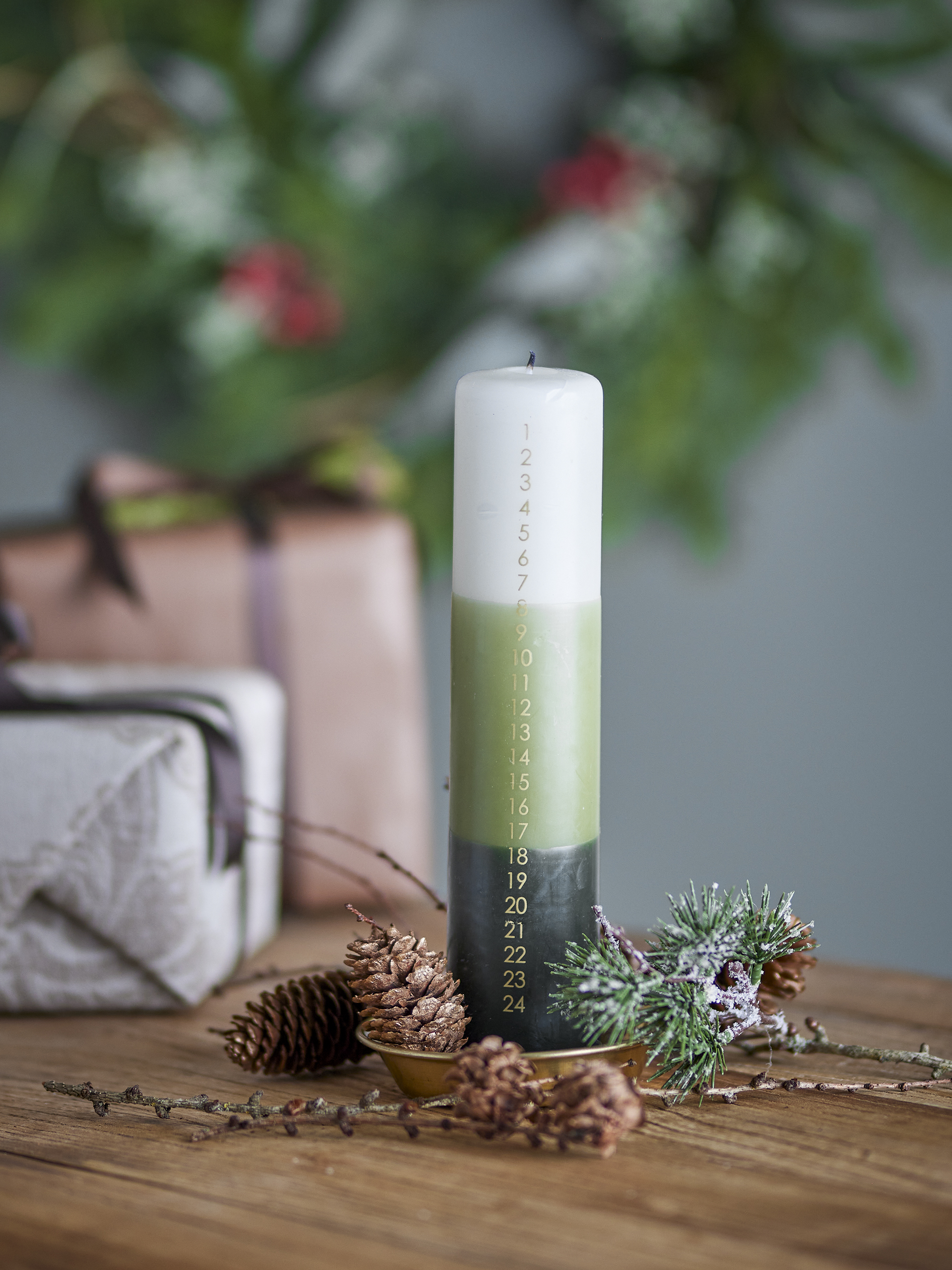 Dip Dye Stearinlys, Grøn, Paraffin, D5xH25 cm