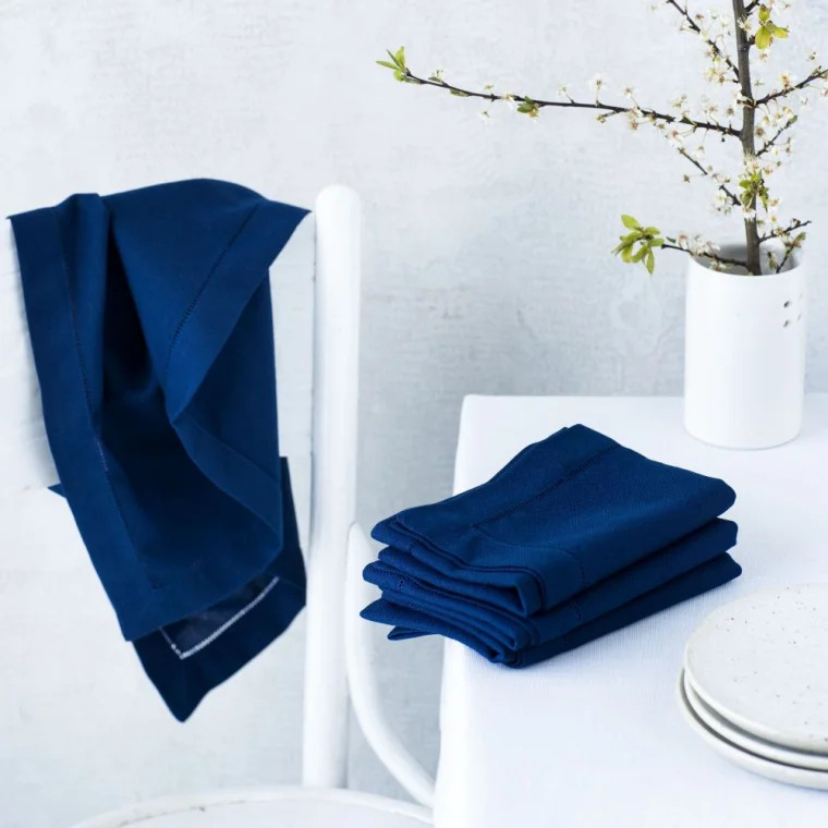 Langkilde & Søn - 6 Blå servietter i stof med hulsøm 50 x 50 cm