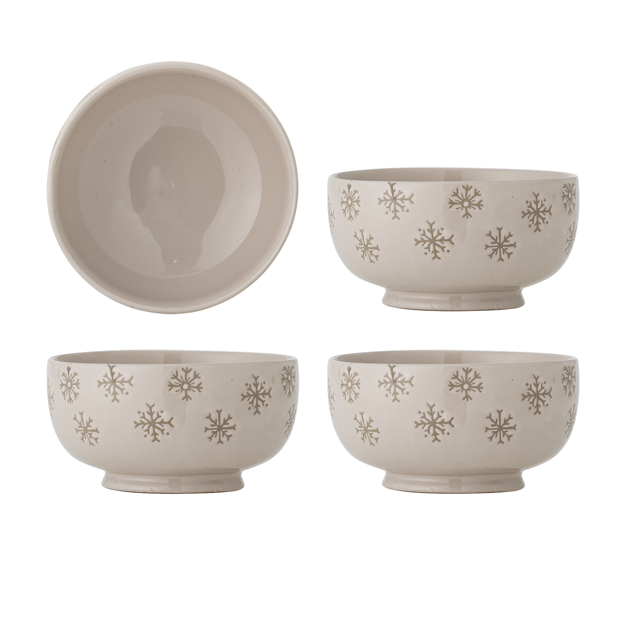 Bloomingville - Snowie Skål, Natur, Stentøj, D13xH7 cm, Set of 4