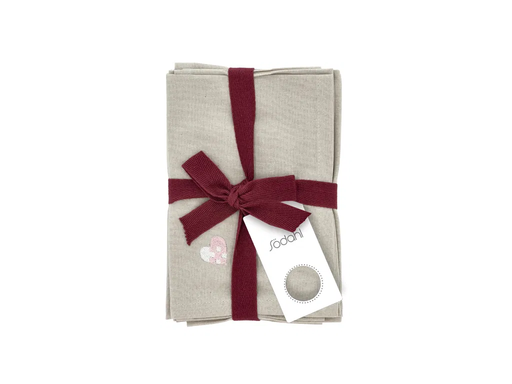 Södahl Stofservietter Christmas Hearts Embroidery 4 stk. Rose