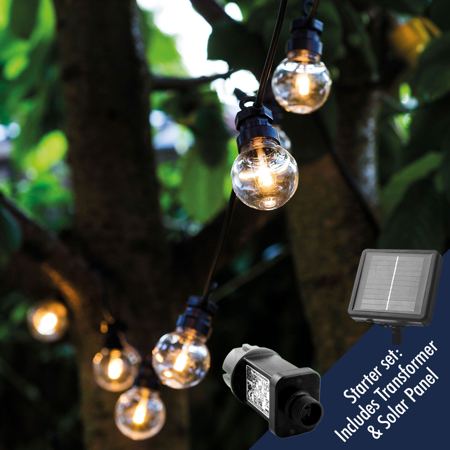 Sirius - Lucas Combi lyskæde Solar/Transformer startsæt, 10LED, Klar