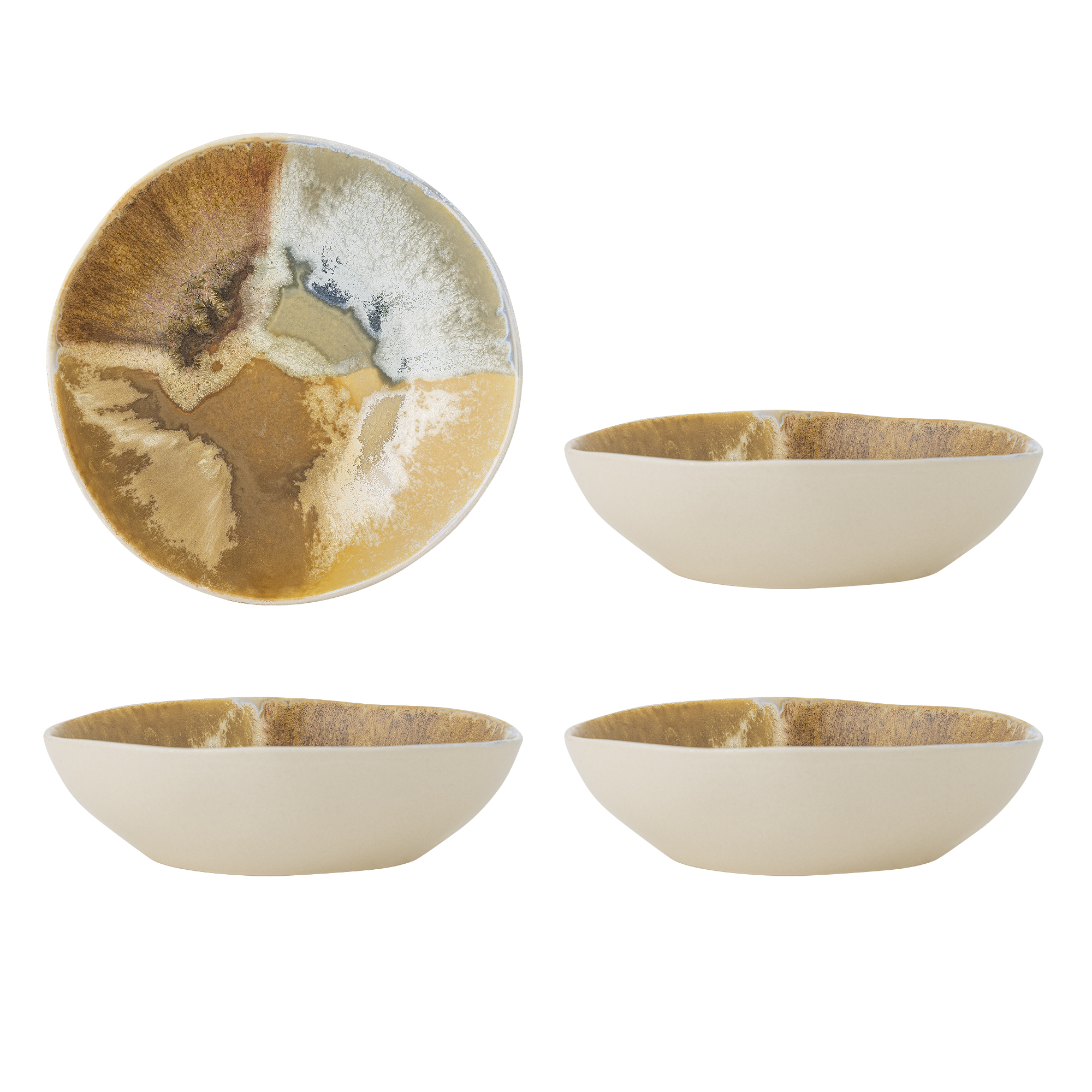 Bloomingville - Lacey Skål, Gul, Stentøj, D21xH6 cm, Set of 4 billede