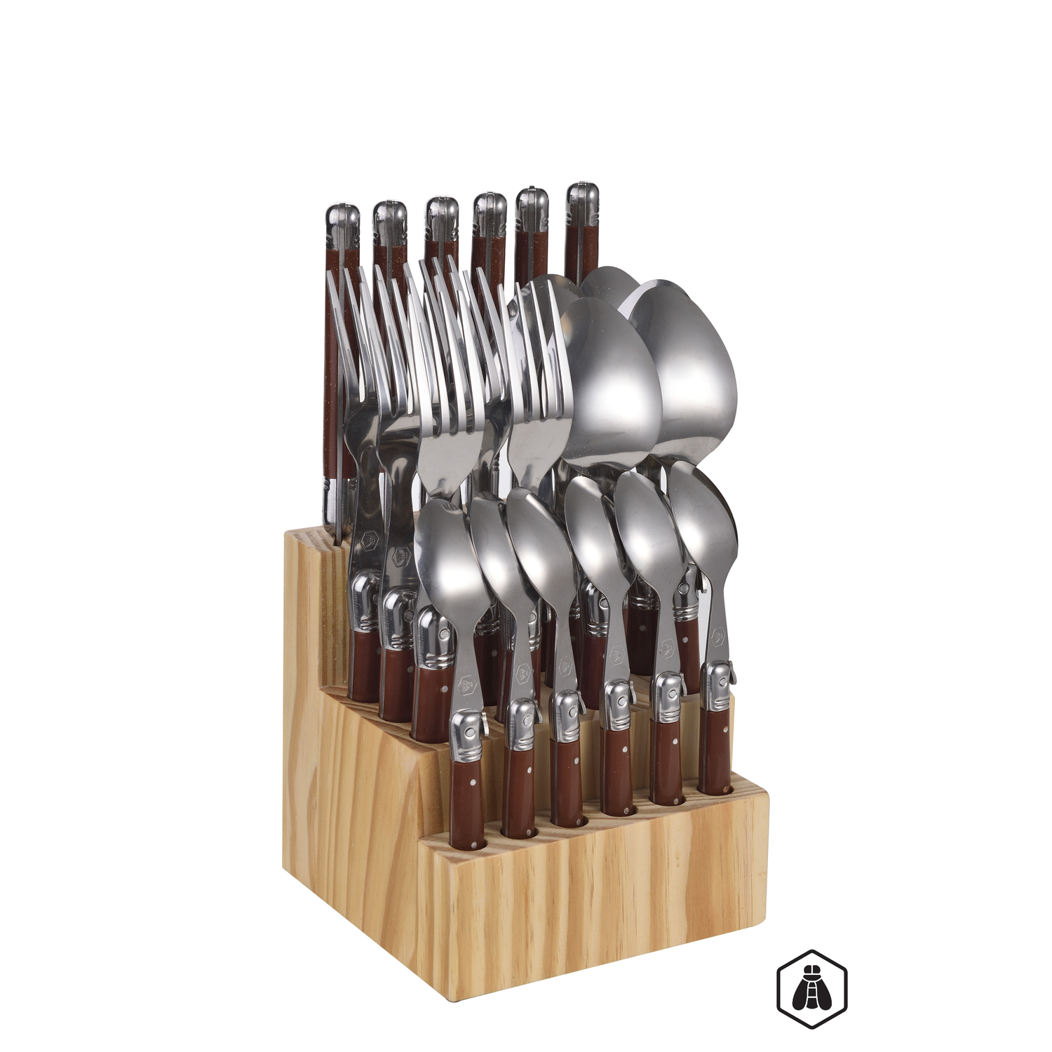 Laguiole bestik brun med træ stander 24 dele