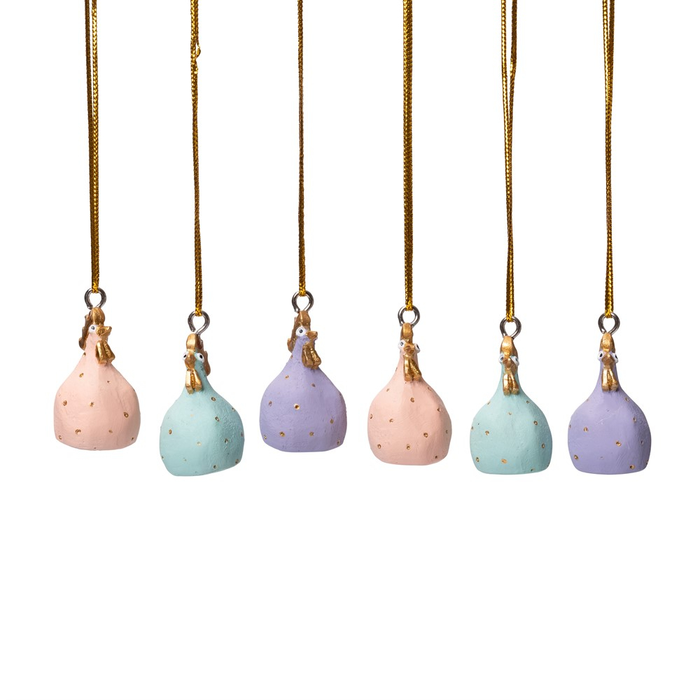 Hængende Høns 6stk mix, Rose quartz, Jade, Amethyst H4cm Hængende Høns 6stk mix, Rose quartz, Jade, Amethyst H4cm