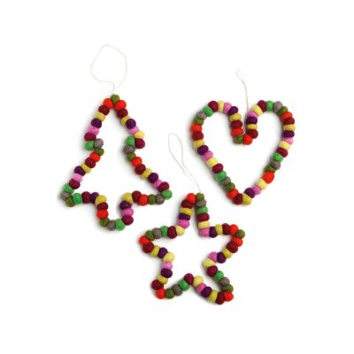 Ornaments, felt balls, set of 3 pcs.