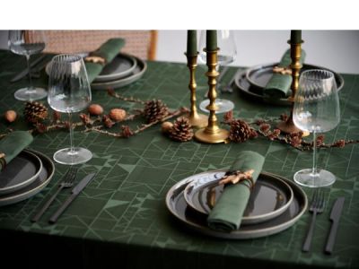 Juledug 140x220 Star Damask Forest green