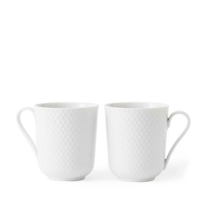 Rhombe Kop med hank 33 cl hvid porcelæn 2 stk.