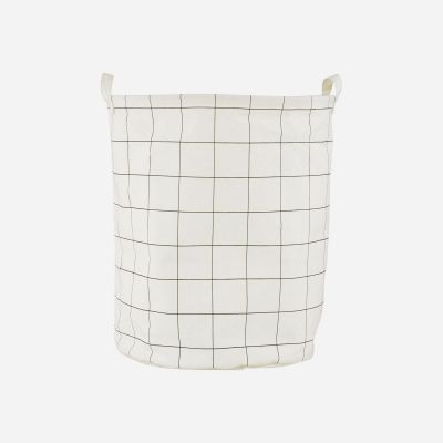 Vasketøjspose, Squares, H 50 cm, hvid/sort