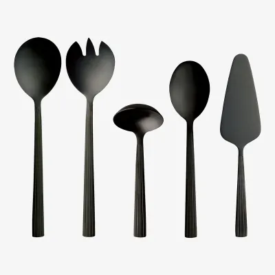 RAW - 5 dele sæt mat sort 1 x salatske, salatgaffel, kartoffelske, sauceske, kagespade