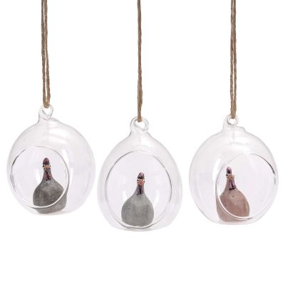 Glassball Høns 3-pack lightgrey, terracotta*